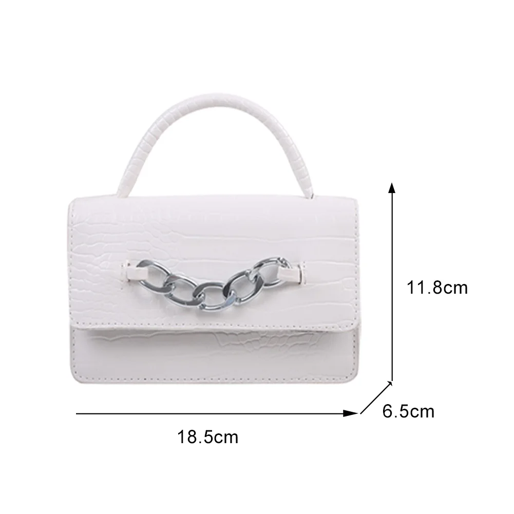 

Fashion Women PU Leather Shoulder Crossbody Mini Bag Portable Solid Color Alligator Pattern Thin Chain Messenger Handbags