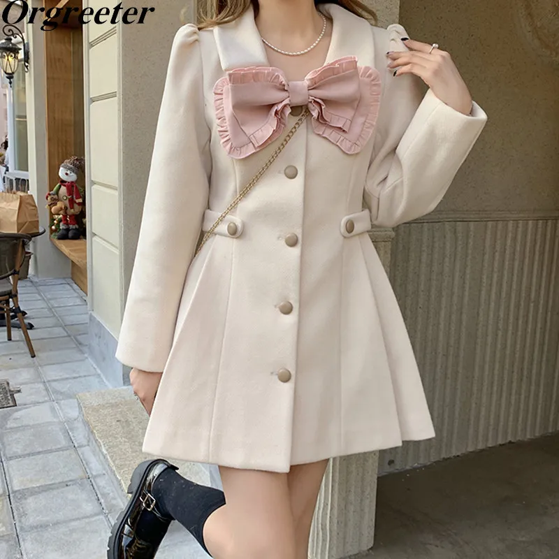 

Woolen Mini Blazer Dresses Women Sweet Bowknot Ruched A-line Short Dress Spring Fashion Retro England Style Vestido Feminino