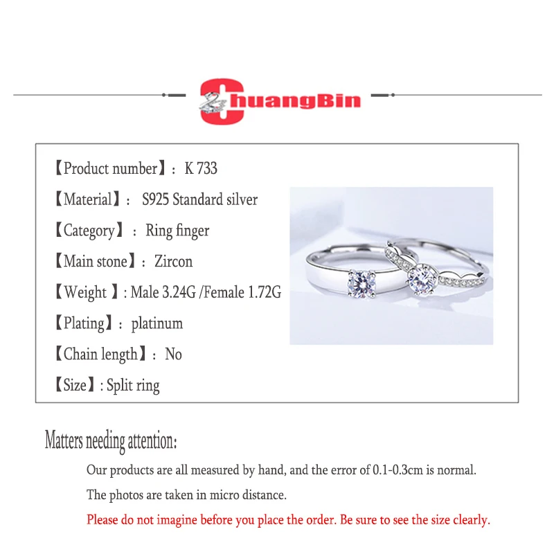 

Genuine S925 sterling silver couple ring new opening adjustable zircon ring luxury jewelry ring suitable for wedding occasions