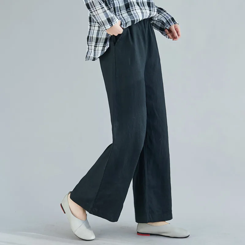 Spring and summer 2020 new solid color large size cotton and linen wide-leg pants women