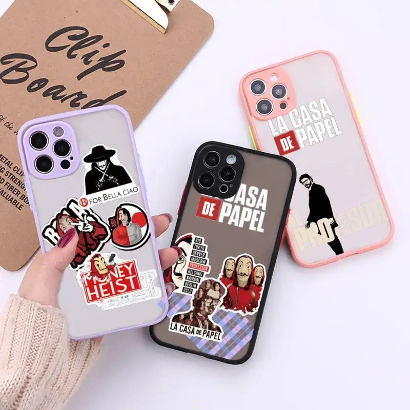 

la casa de papel Phone Case For iPhone 12 11 Mini Pro XR XS Max 7 8 Plus X Matte transparent Back Cover
