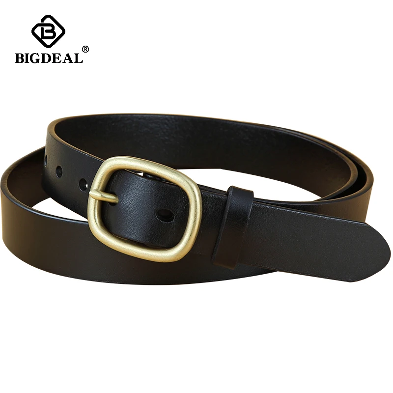 Ремень из натуральной воловьей кожи Женский модный пояс с латунной пряжкой