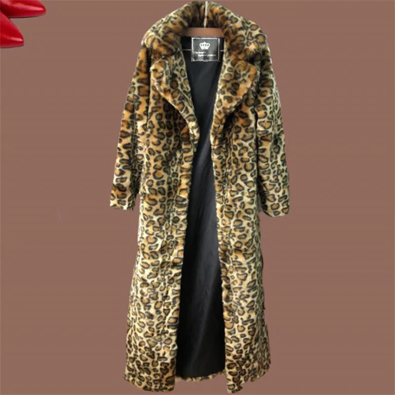 Leopard print fur coat women's faux mink fur jackets fashion casual European and American loose large warm clothes yellow