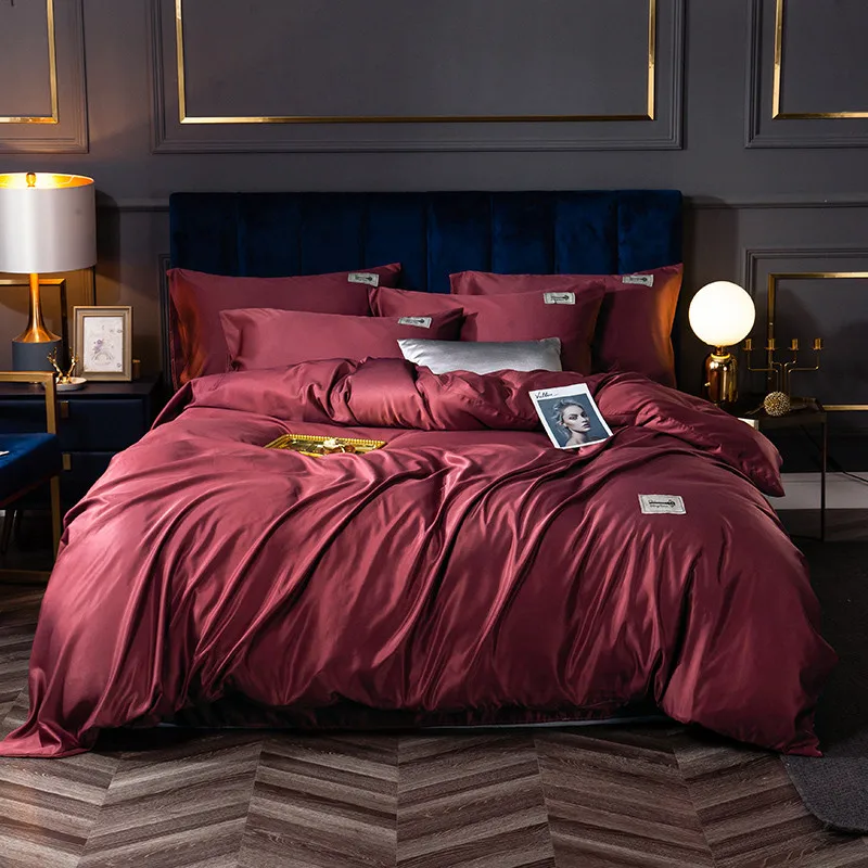 Комплект постельного белья из 4 предметов простыня промытого шелка пододеяльник