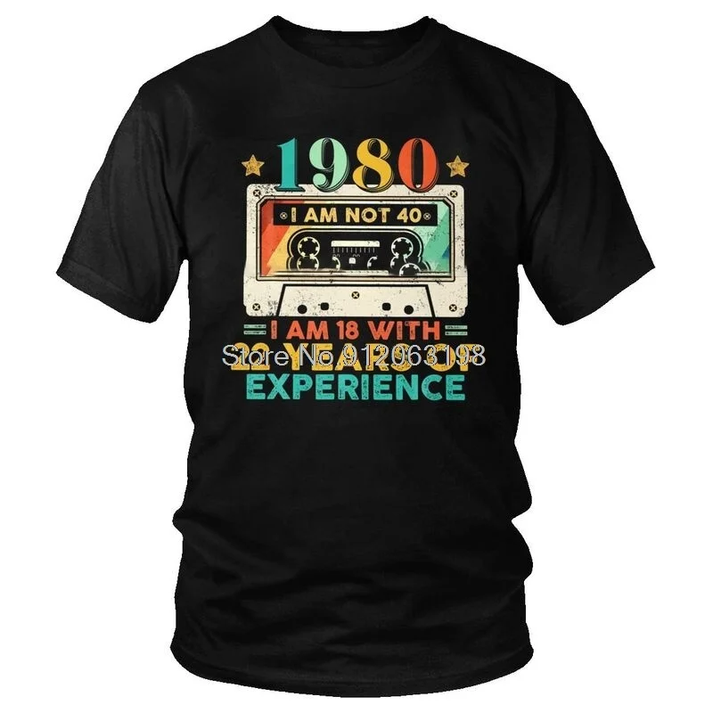 

Футболка мужская хлопковая с графическим принтом, смешная винтажная рубашка с коротким рукавом, с принтом кассетки для подарка на 40-летие, М...