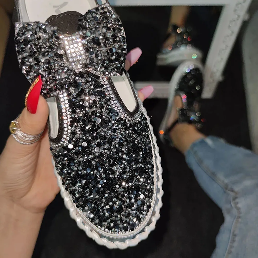 

Female Butterfly Knot Slip on Shoes Fashion Bling Women Sandals 2020 Rhinestone Casual Daily Sewing Sandals