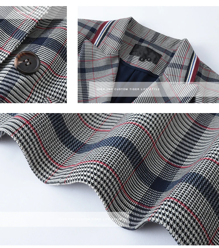 Women Winter Autumn Plaid Suit Jacket Female Coat Fashion Clothing Slim Blazer