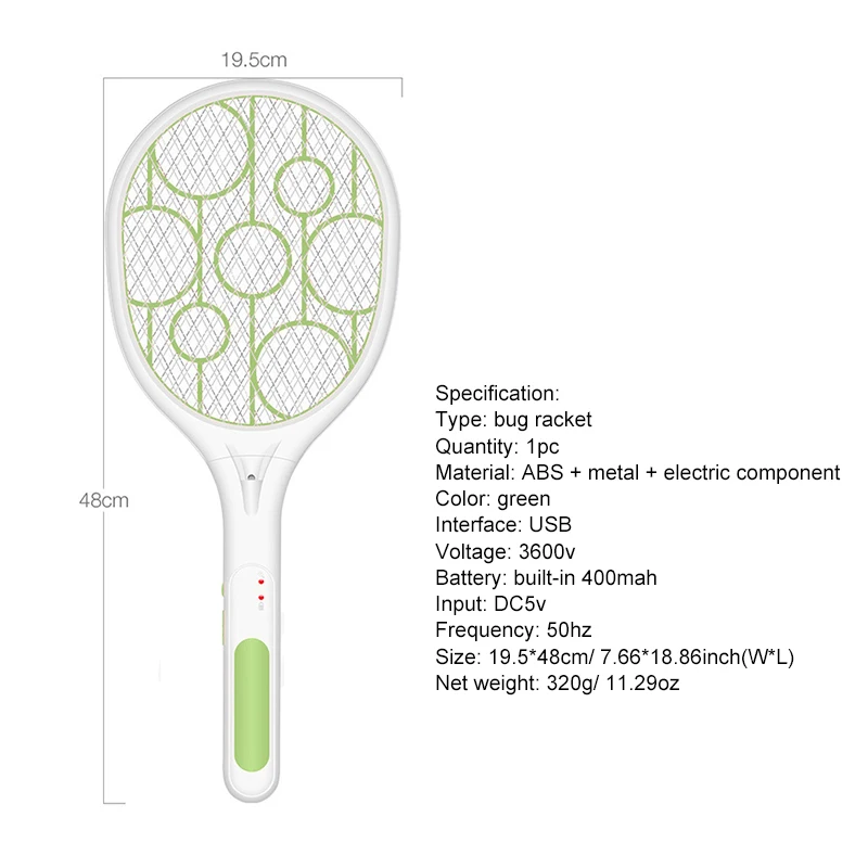 

New Summer Cordless Electric Battery Powered Fly Mosquito Swatter Bug Zapper Racket Insects Killer Home Bug Zapper Rechargeable