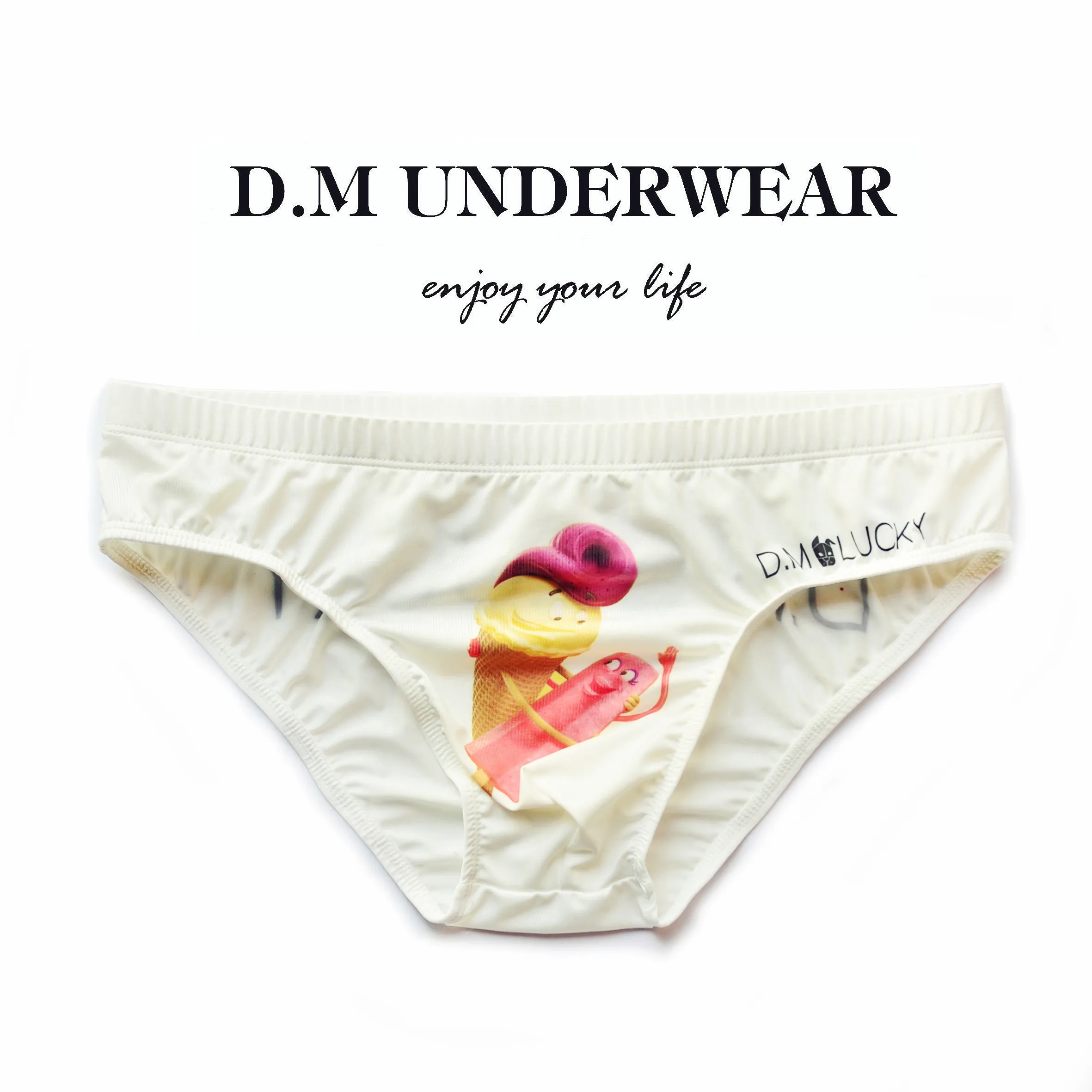 Мужские трусы брифы с заниженной талией желтые удобные принтом животных кота