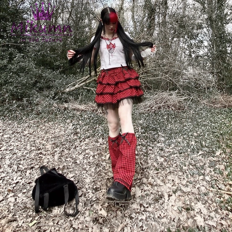 Японская Милая Красная клетчатая юбка в стиле Харадзюку с бантом и высокой