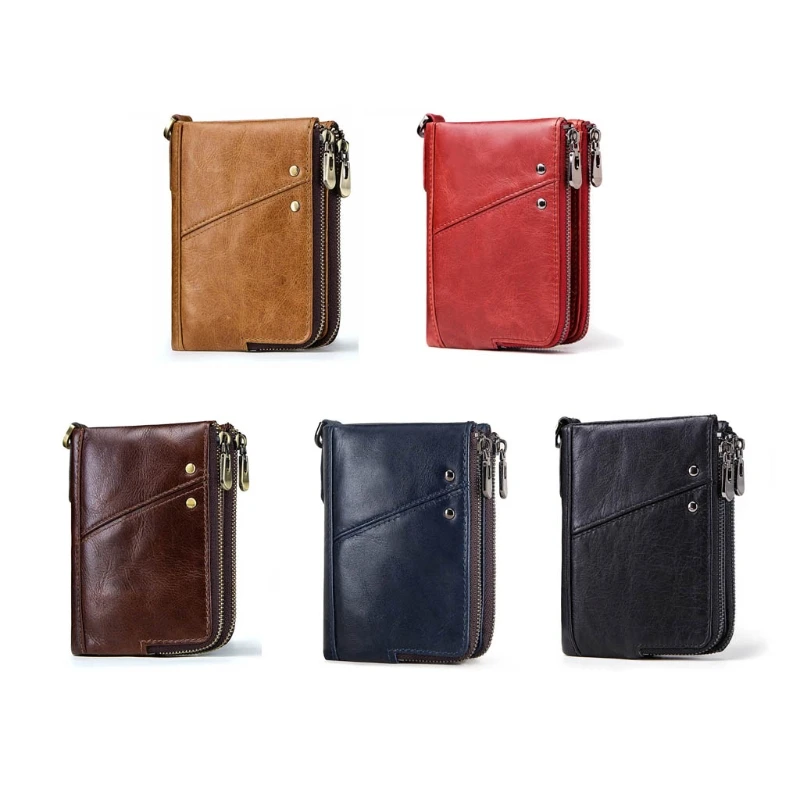 

Men Double Zipper Vertical Wallet RFID Card Holder Checkbook Organizer Coin Purse Fashion Carrier Holster Carrying Case