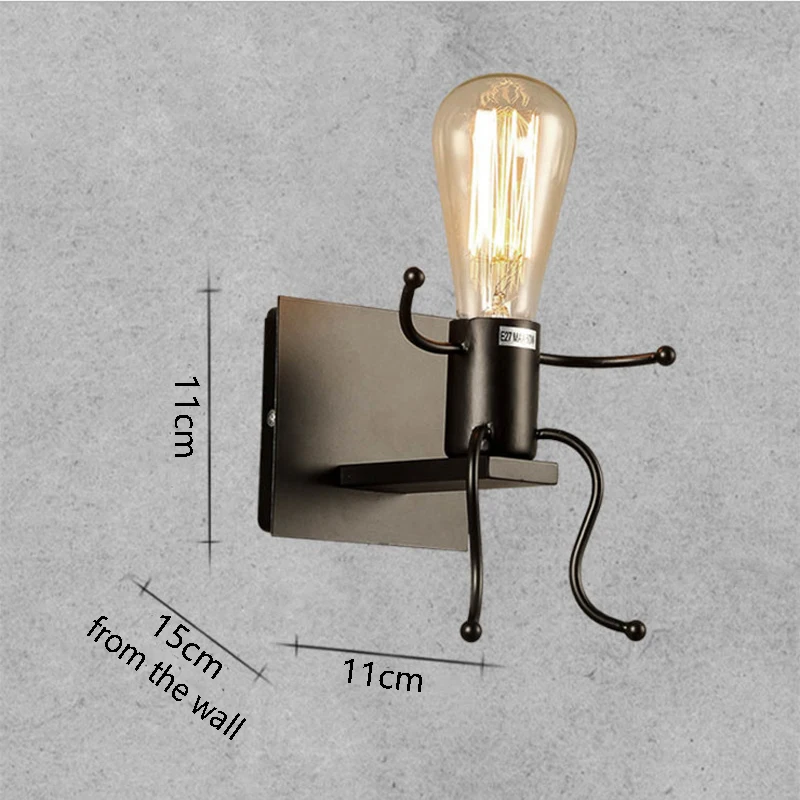 

Vintage Wall Lamp Small robot Art Sconce Wall Lights Iron Wandlamp For Storefront Bedroom Light Fixtures Retro Lamparas De Pared