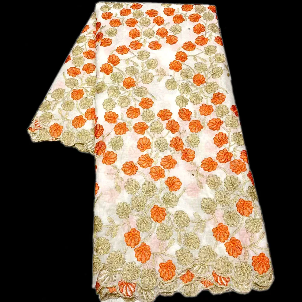 

Newest African Cotton Lace Fabric Embroidery cotton fabric High Quality Swiss Voile Lace Fabric Party Dress 5 Yards