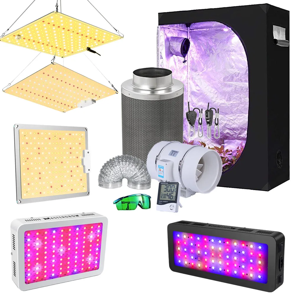 

VEG/BLOOM Switch Dimming Quantum Plant Board Grow Tent Set + 4inch Activated Carbon Air Filter Kit High PPFD Hydroponic System