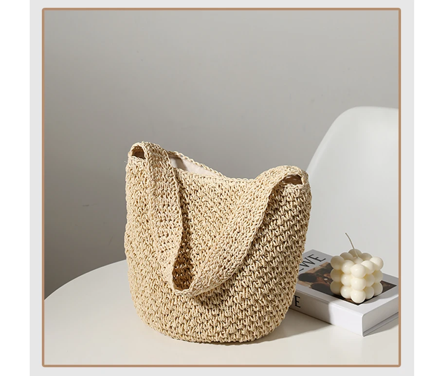 

Casual Straw Women Shoulder Bags Woven Handbag Handmade Summer Beach Travel Tote Fashion Exquisite Shopping Bags For Women 2021