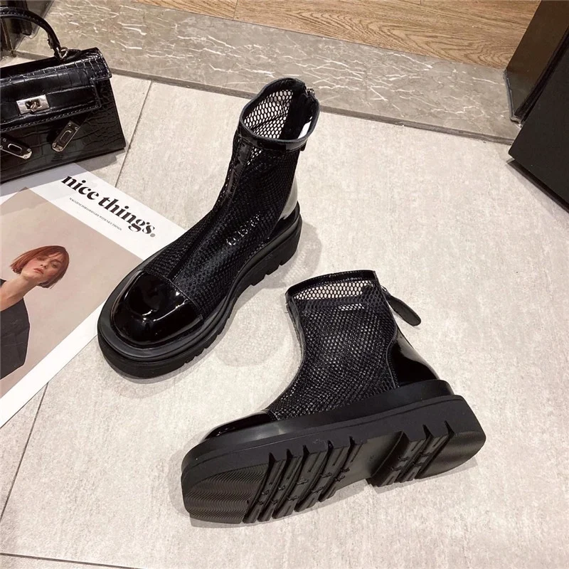 

Summer Women Sandals Boots Hollow Out Mesh Platform Breathable Ankle Shoes Fashion Round Toe High Top Sandals Female 35-39