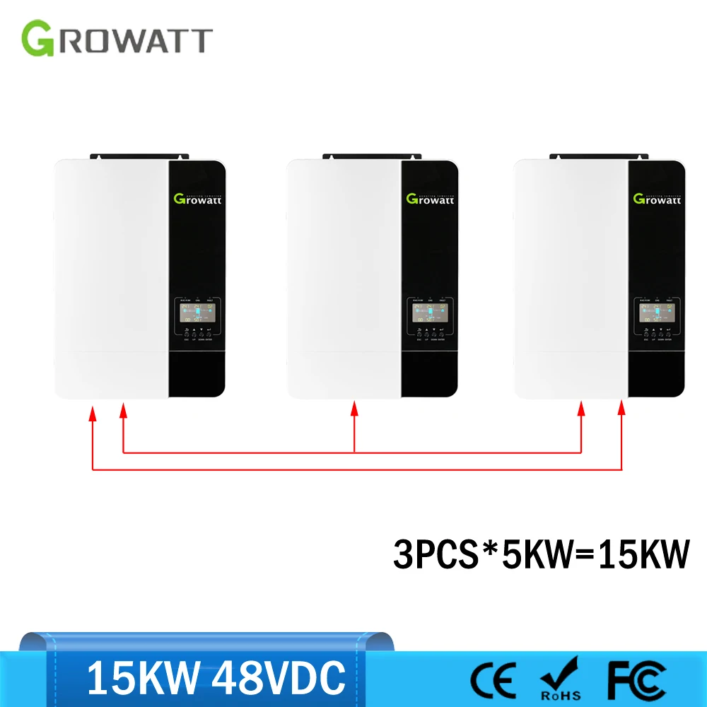 Гибридный солнечный инвертор Growatt 15 кВт 450 в постоянного тока Встроенный MPPT 100 А