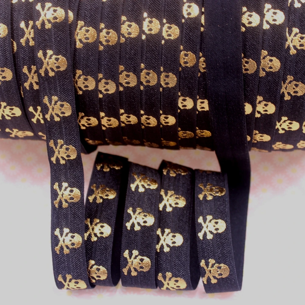 Новинка 50 ярдов в партии золотой фольги с принтом виде черепа эластичный #030