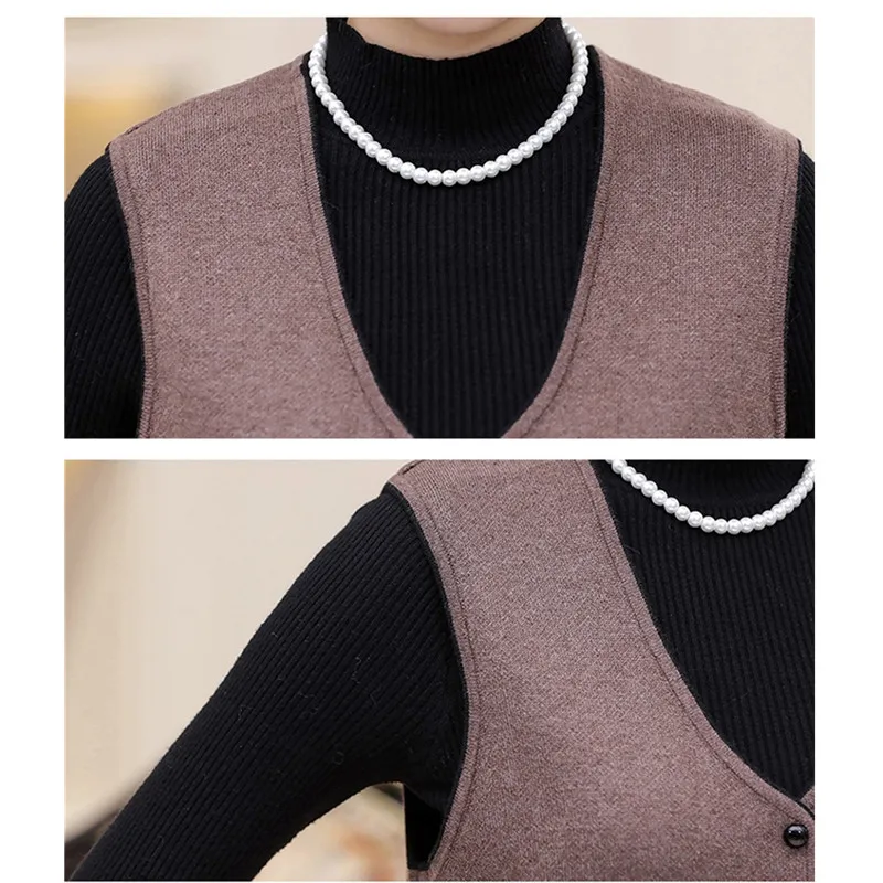 

New middle-aged and elderly women sweater vest jacket plus size short knitting sleeveless outerwear solid grandma Waistcoat tops
