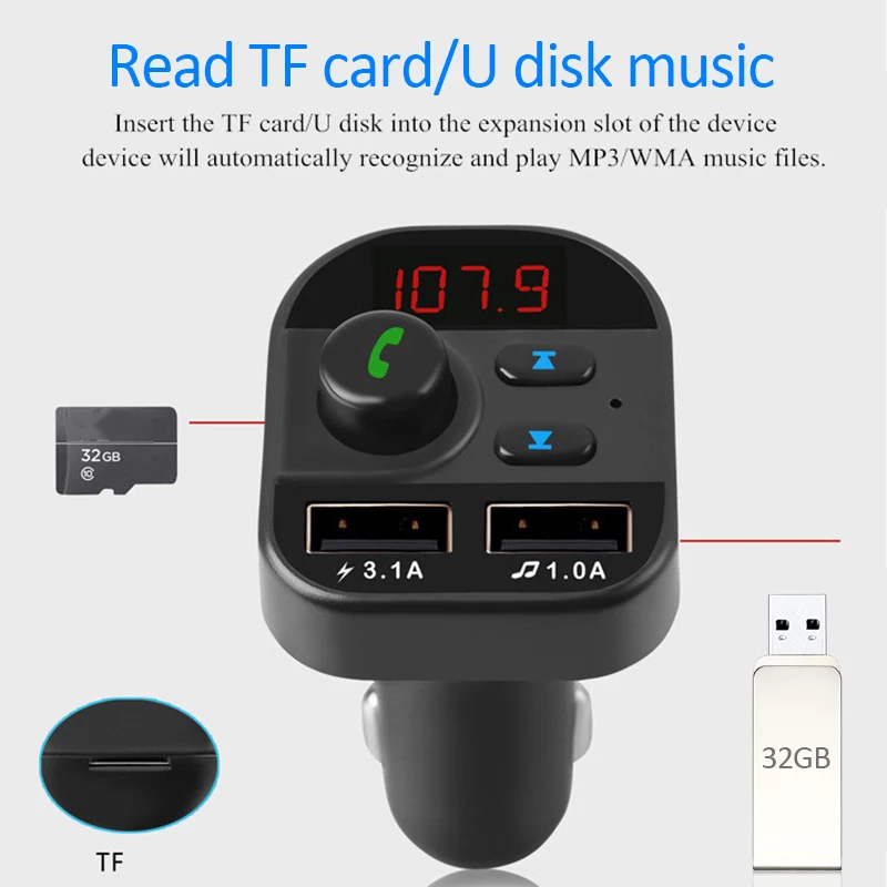 Car Bluetooth 5.1 FM Transmitter Wireless Handsfree Audio Receiver Auto MP3 Player 2.1A Dual USB Fast Charger Accessories | Автомобили и