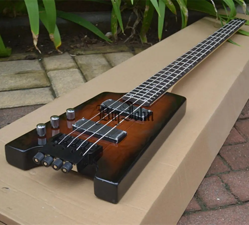 4 струны для левшей бас гитара без головок корпус из коричневого красного дерева