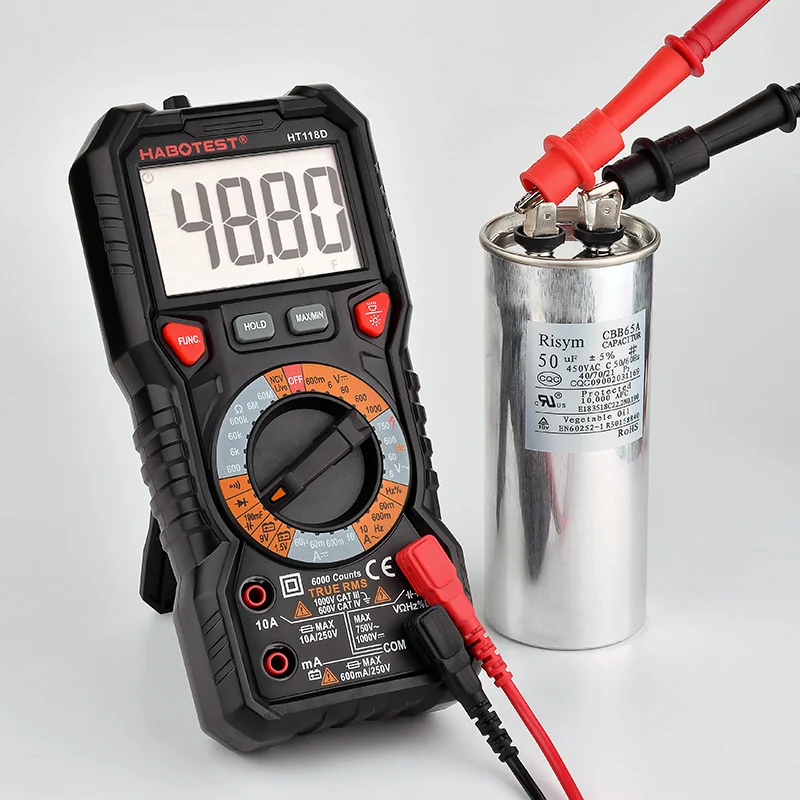 HT118D Digital Multimeter Professional True RMS Manual Range Avometer 6000 Counts Hz Ohm Capacitance Battery Tester HABOTEST