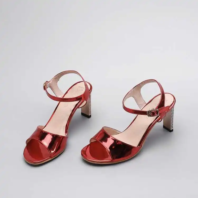 

New Pu style one line buckle Mid Heel open toe sandals in spring and summer of 2019