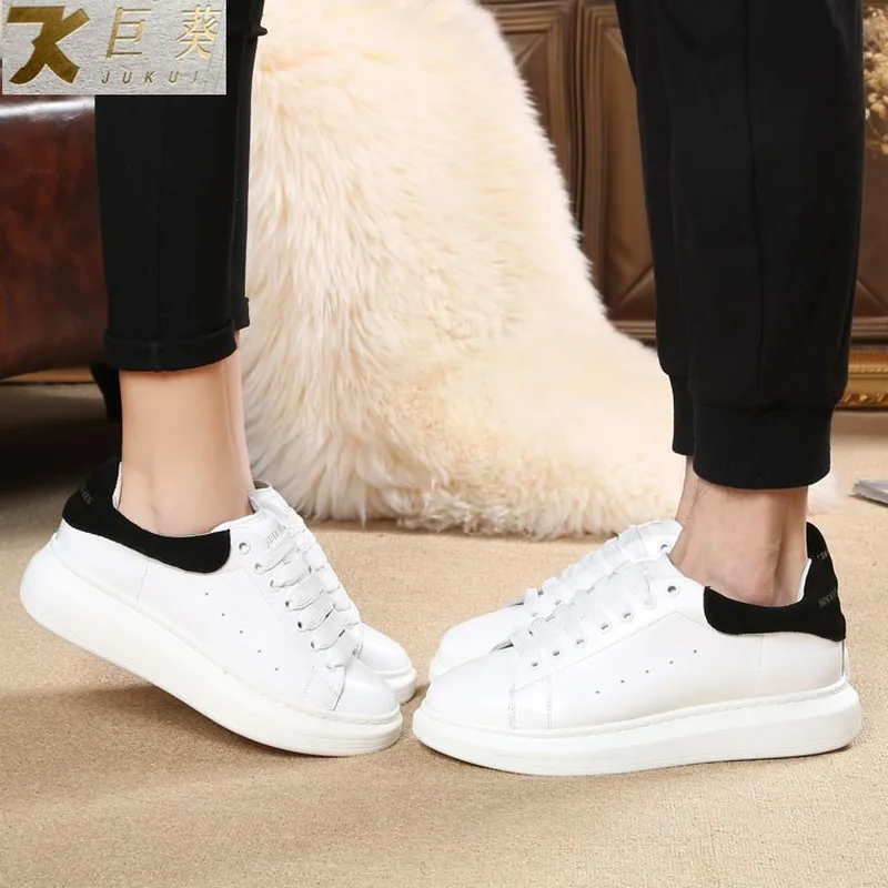 Обувь из натуральной кожи для мужчин и женщин. Кроссовки с толстой подошвой