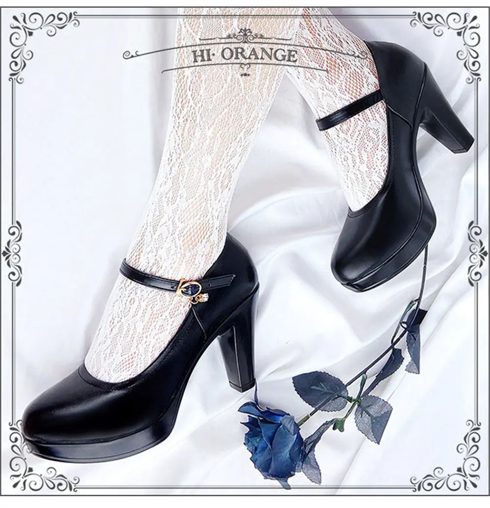 

2021 Top Quality Plus Size 43 Black Gothic Lolita Style High heels Comfy Walking Platform Pumps Ladies Mary Janes Shoes Women