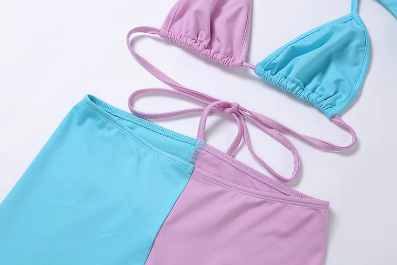 

Color Block Sexy Tracksuit 2020 Women Sexy Crop Top Bra Ultra Short Pullover Skinny Trousers Fitness Leggings Holiday Clothing