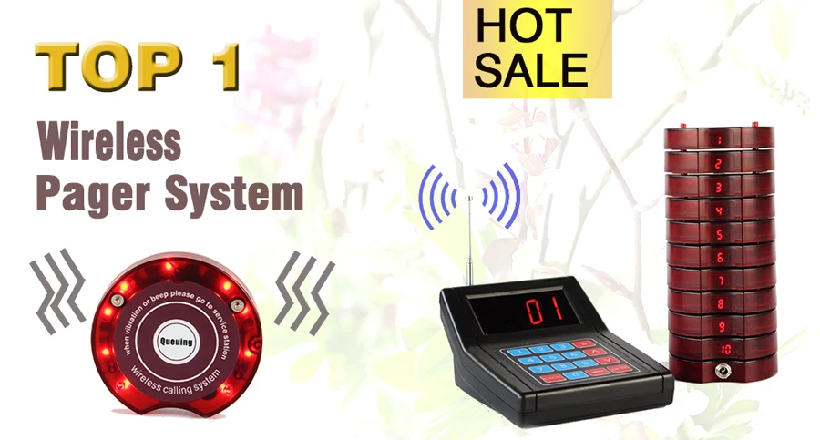 YARMEE Pager Restaurant 999 channel wireless Calling System with 10 coaster pagers for waiter pagers for queue system