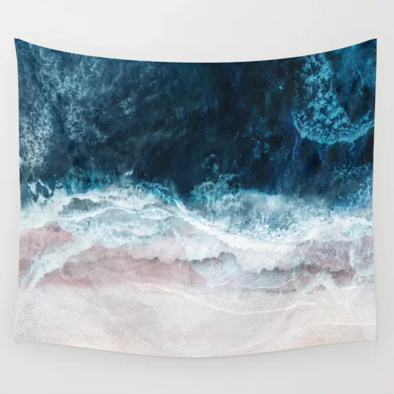 Голубое покрывало на гобелен с морской тематикой стены для декора арт занавеска