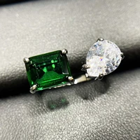 romantic plant wedding emerald opening ring luxury square retro european engagement ring set with bright green gemstones