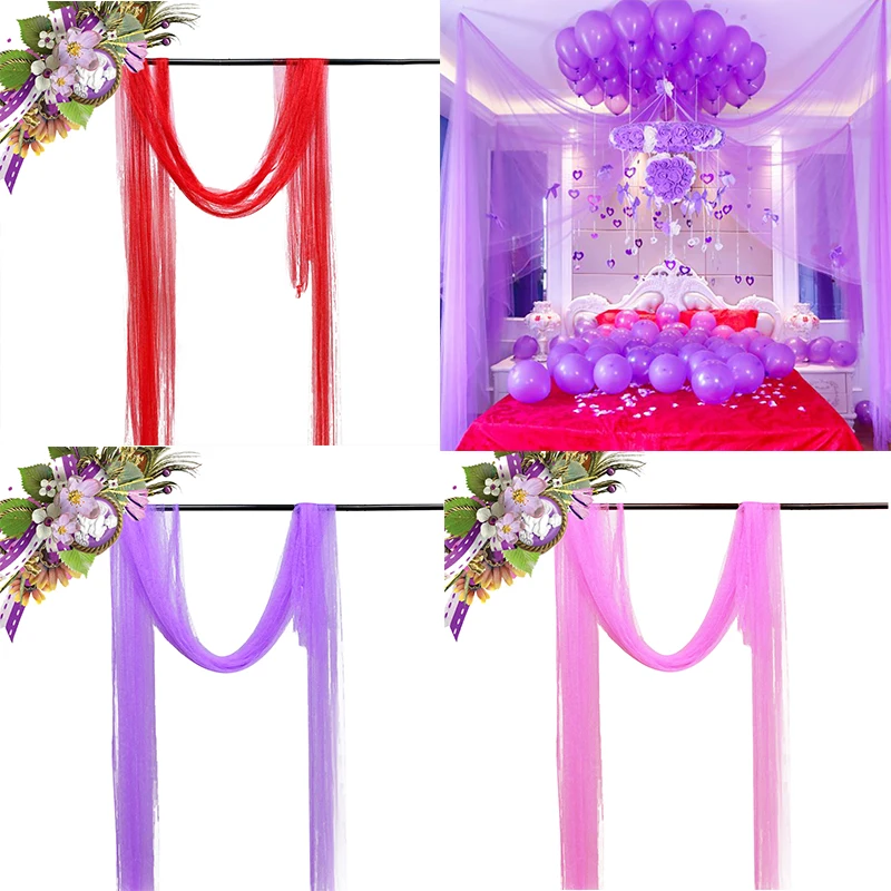 

9*1.5M Red/Pink/Purple Sheer Tulle Mesh Fabric Girl Dress Gauze Accessories Ceiling Stairway Wedding Party Scene Backdrop Decor