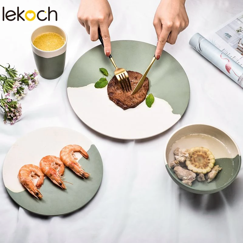

Lekoch Bamboo Plate Fruit Dessert Food Dinner Tableware Dishes Dining Utensils Kitchen Plates Dinnerware Bowl Breakfast