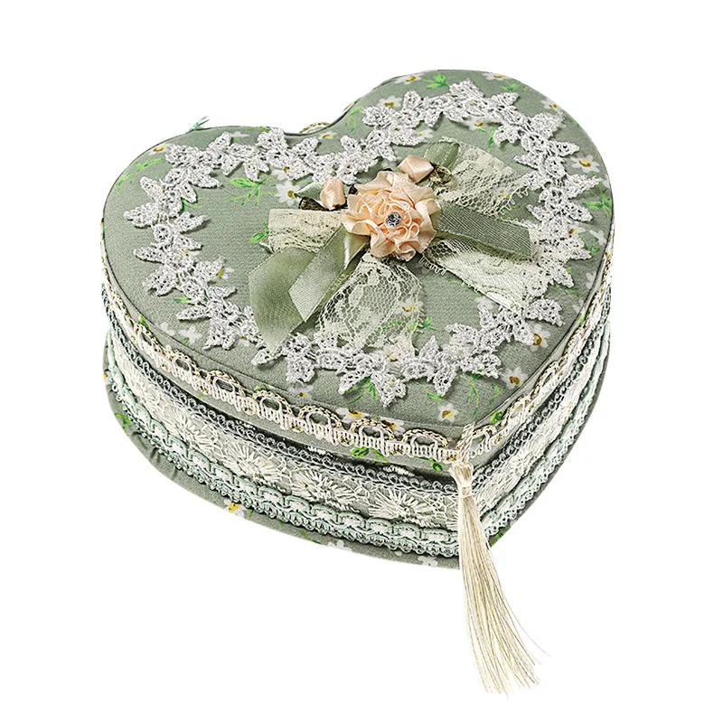 

Lace Fabric Heart-shaped Jewelry Box Desktop Gold and Silver Jewelry Storage Box Girl Cute Lace Gift Ring Storage Box