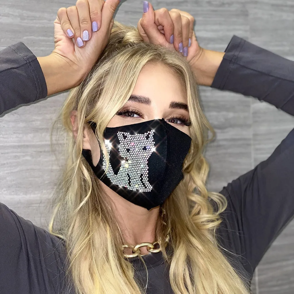 

Fashion Diamond Shape Hot Drill Print Dustproof Face Mask Glitter Rhinestone 1pcs Mouth Face Masks Mouth Cover For Man And Woman