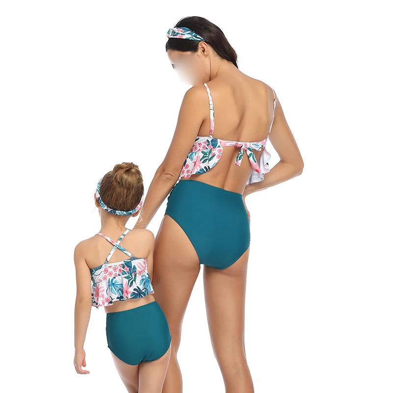 

Mommy and Me Swimsuits Two Piece Bikini Swimming Family Matching Bathing Suits High Waisted Ruffle Falbala