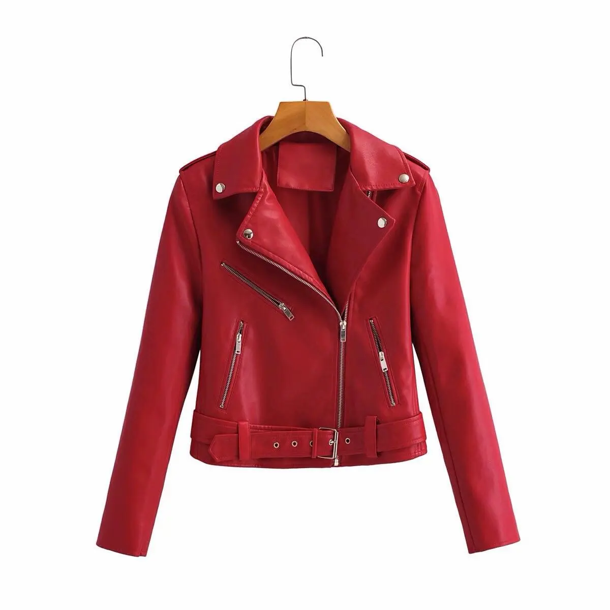 Pop Arrival brand Winter Autumn Red Motorcycle leather jackets Black leather jacket women leather coat slim PU jacket Leather