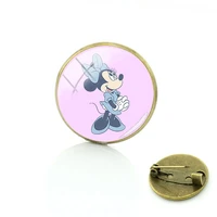 disney mickey minnie couple brooch glass cabochon dome brooch shirt jacket retro brooch ladies men brooches jewelry accessories