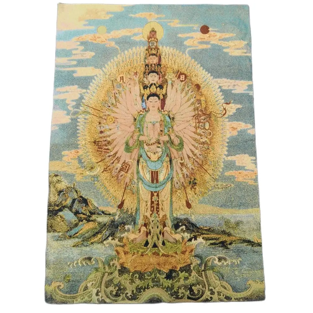 China Old Tibet Silk Thangka Like Hanging Painting Fengshui Guanyin Bodhisattva | Дом и сад