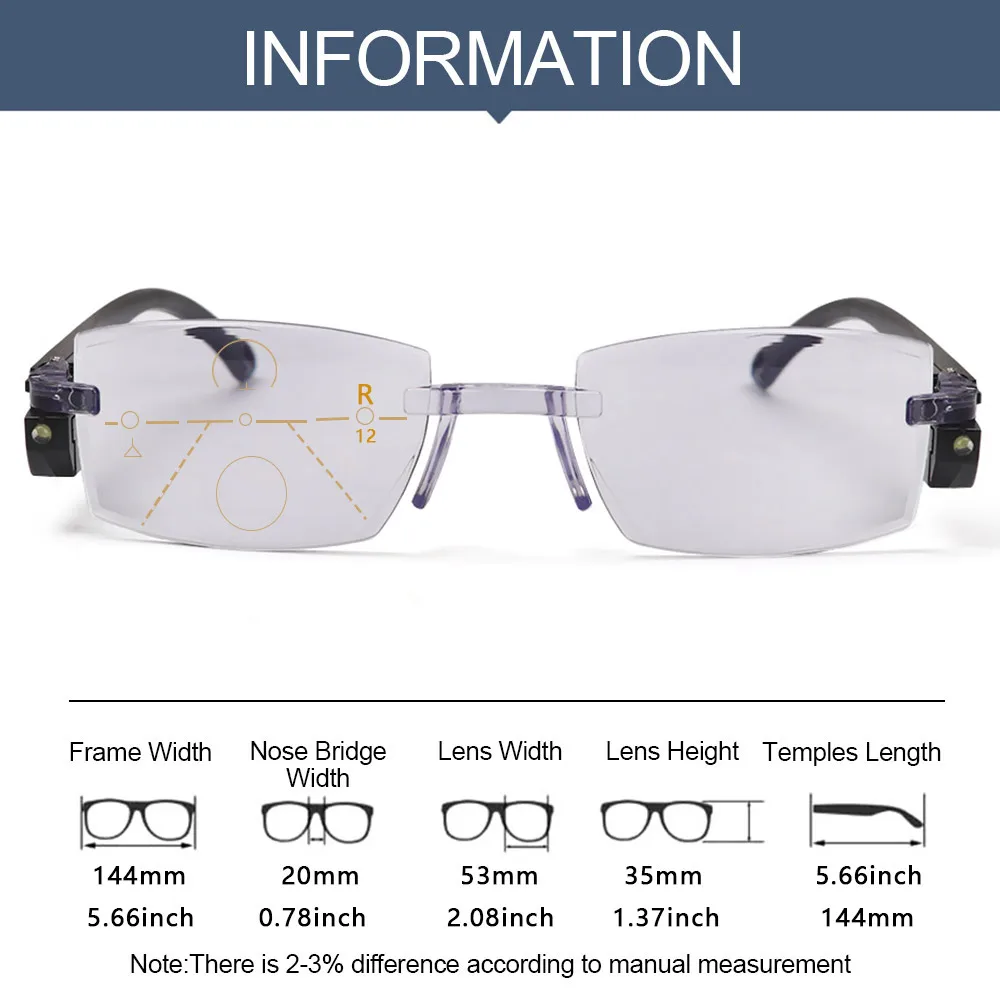 

1Pc Anti Blue Light Blocking Rimless Reading Glasses Women Men Square Frameless LED Light Presbyopic Eyeglasses Computer Goggles