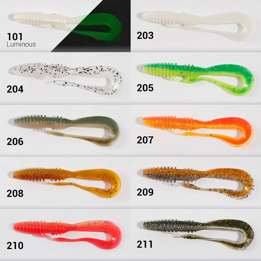 NOEBY Soft Silicone Fishing Lure  6cm 8cm 10cm 14cm Long Tail Artificial Curl Worm Soft Bait Swimbaits for Bass Fishing Lures