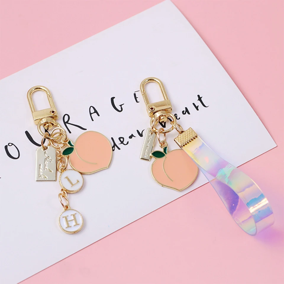 

Cute Girl's Keychains Car Keys Key Chains Bag Decor ins Pink Peach keyring Pendant Charms for Airpods for Samsung Galaxy Buds
