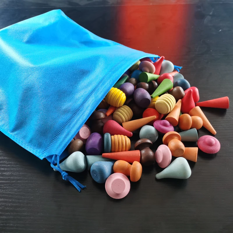 

Children Wooden Rainbow Blocks Loose Parts Toy Mushrooms Honeycomb Droplets Tree cones Mini Cones Building Blocks