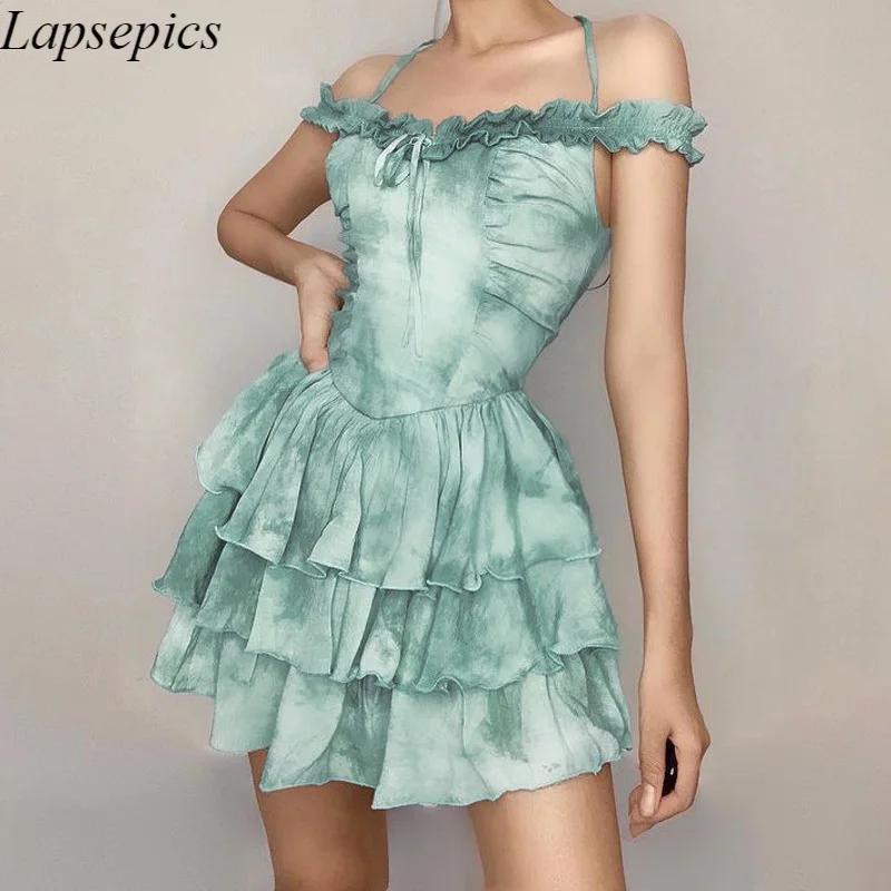 

Женское летнее плиссированное платье с лямкой на шее, однотонное облегающее элегантное платье принцессы с высокой талией и шнуровкой