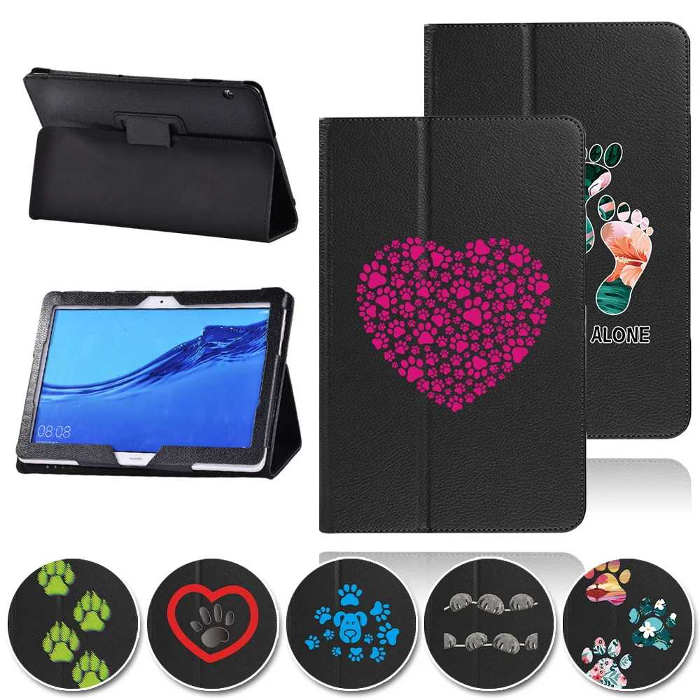 

Tablet Cases Ase for Huawei MediaPad T5 10 10.1/T3 10 9.6 Footprints Printing Folded Leather Rear Support Protective Cover