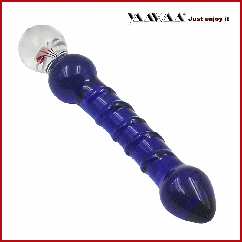 Цветной стеклянный фаллоимитатор с двойной головкой для анального секса