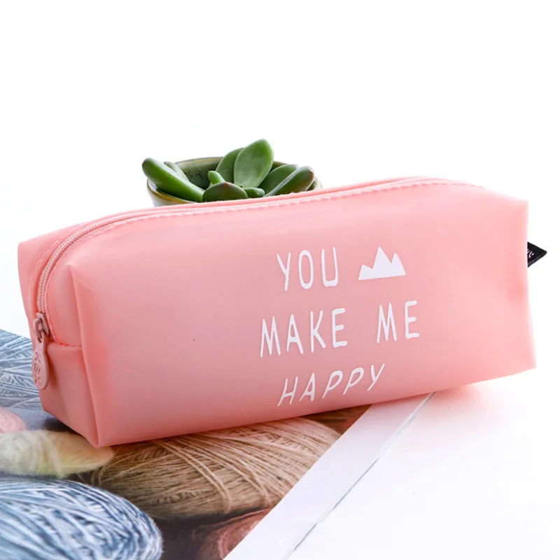square eyebrow pink Силикагель Черный Карандаш Чехол школьный Карандаш Чехол для мальчиков; обувь для девочек; обувь для студентов; канцелярские Kawaii Cat из искусственной кожи сумка пенал Чехол - Цвет: square eyebrow pink