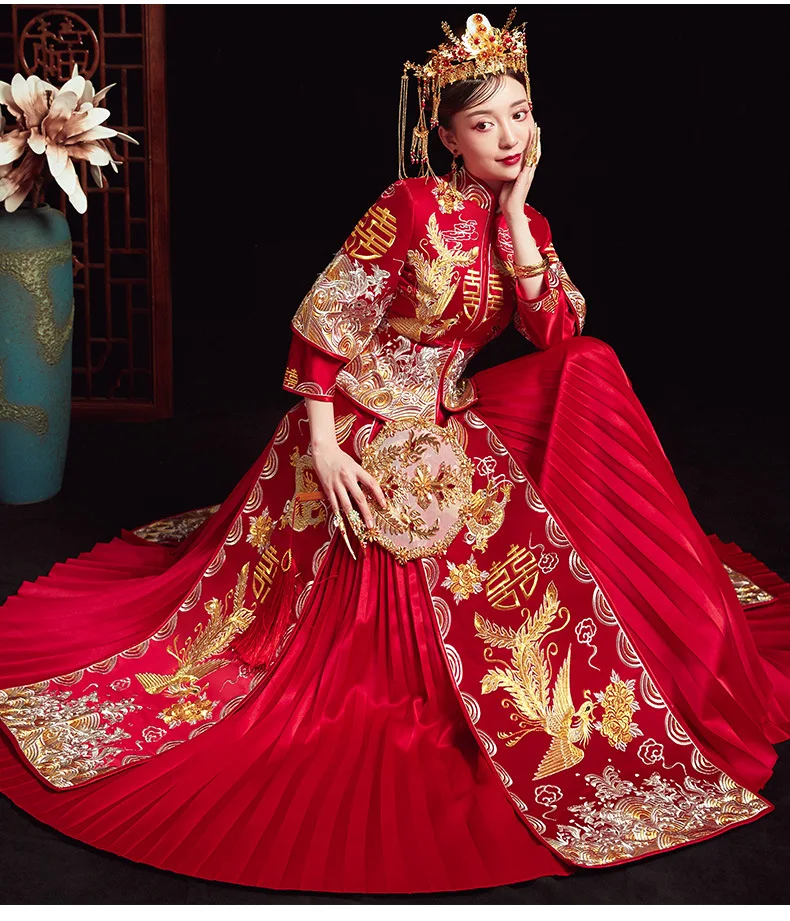 

Классическое китайское традиционное свадебное платье в восточном стиле, Стильная современная длинная одежда, Ципао, Китай